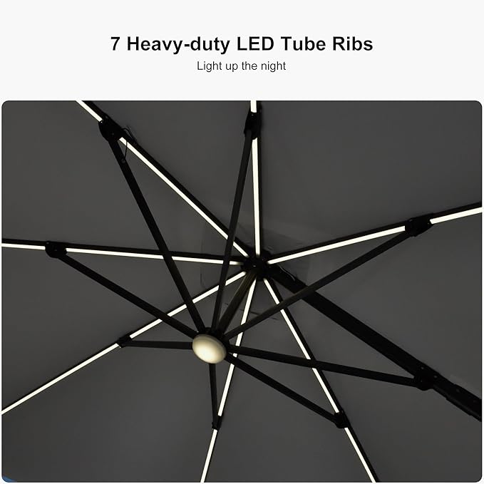 PURPLE LEAF 10 Feet Patio Umbrella Outdoor Cantilever Solar Powered LED Square - Image 4