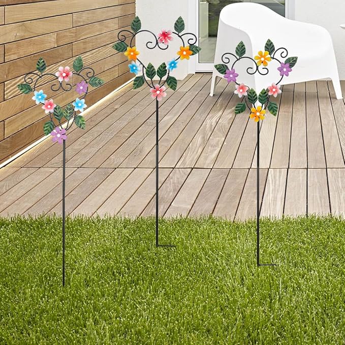 Metal Flowers Decorative Garden Stakes, 22.1 ''H Heart Shape Metal Flowers - Image 6