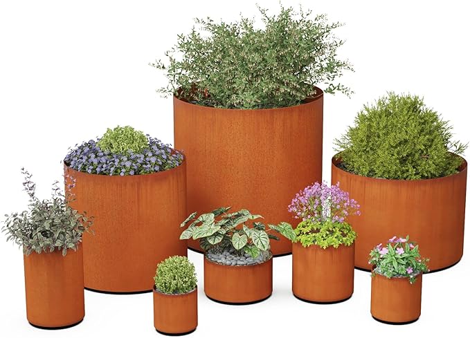 PLANTERCRAFT Corten Steel Metal Planter Box, Round Sizes, Modern Garden Steel - Image 6