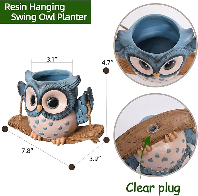 Swing Owl Hanging Planters for Indoor Plants, Cute Small Succulent Pots - Image 5