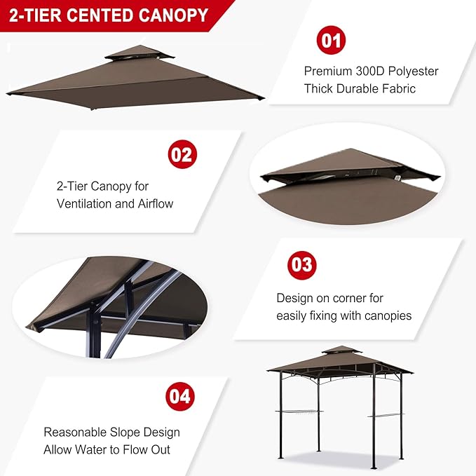 Eurmax USA High Performance Grill Gazebo Canopy Replacement Cover 5x8 - Image 3