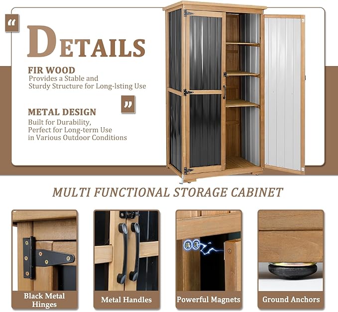 PetsCosset Outdoor Storage Cabinet, Wood & Metal Storage Shed - Image 4