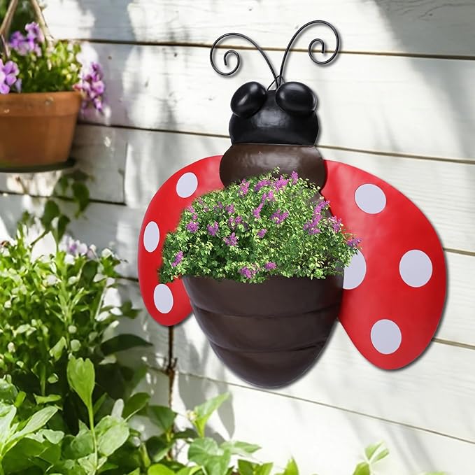 Metal Wall Planter Ladybug Wall Mounted Planters Small Flower Pot - Image 3