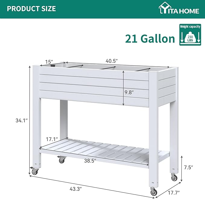 YITAHOME 43.3x17.7x34 in Elevated Garden Bed, Outdoor Plastic Planter Box - Image 6