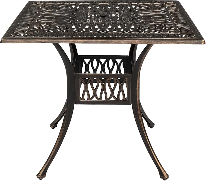 VINGLI Patio Dining Table with Umbrella Hole, Cast Aluminum Outdoor Bistro by VINGLI