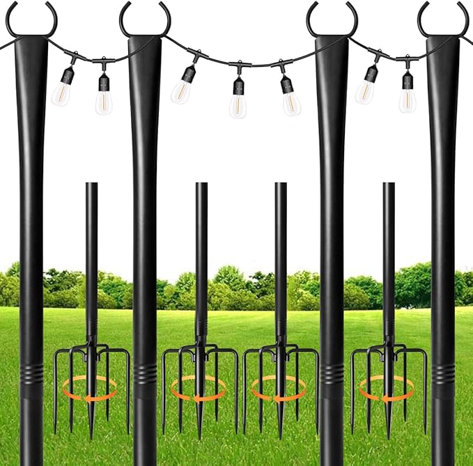 4 Pack String Light Poles for Outdoor, Metal Light Hanging Pole Outside by Unknown