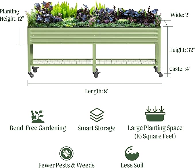 Rolling Elevated Raised Garden Bed-V Series, 1400 Lbs Weight Capacity, Outdoor - Image 2