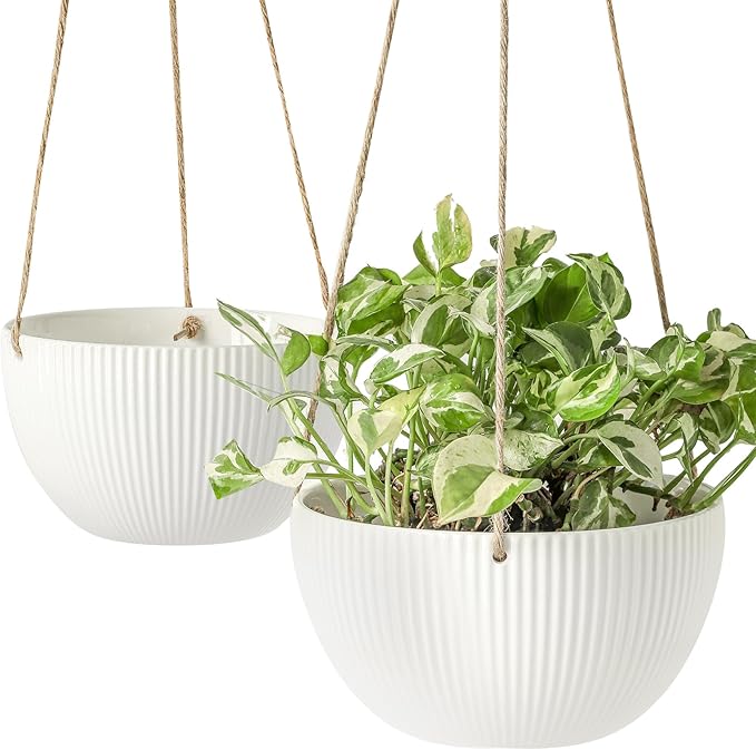 UBEE Ceramic Hanging Planters Indoor Outdoor, 7.5 Inch + 6.5 Inch Hanging - Image 2