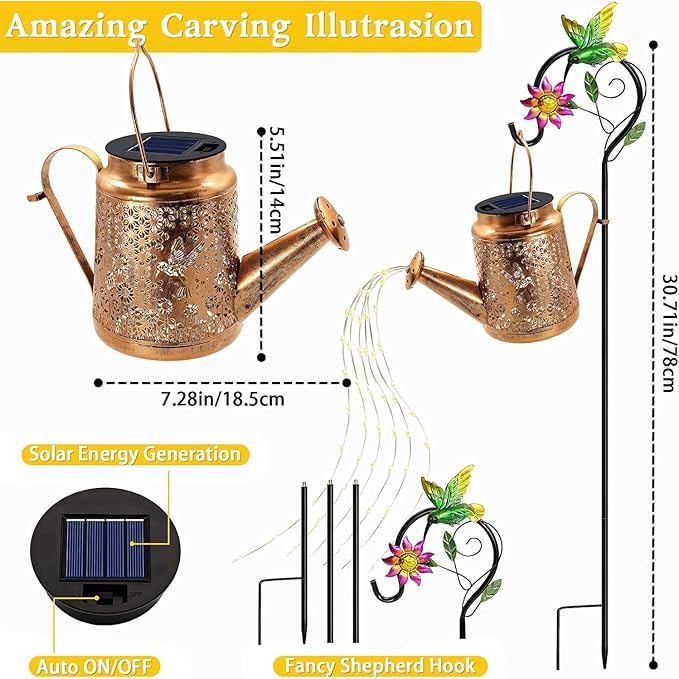 Solar Lanterns Outdoor, Hummingbird Sunflower Watering Can lights, Waterproof - Image 3