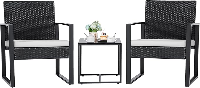 Flamaker 3 Pieces Patio Furniture Outdoor Wicker Modern Rattan Chair by Flamaker