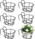 6 PCS Round Hanging Railing Planters, Hanging Flower Stand Iron Baskets by Tideme