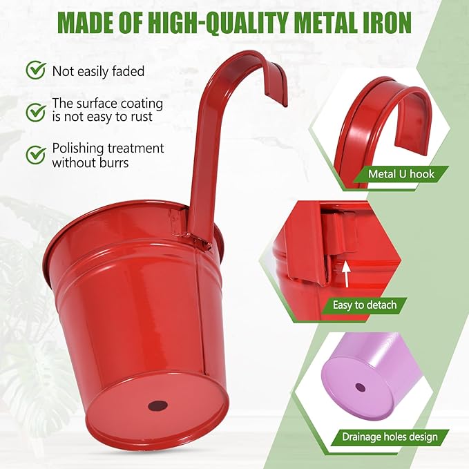OBTANIM 12 Pack Metal Hanging Flower Pots Railing Planter Outdoor Fence Hanging - Image 3