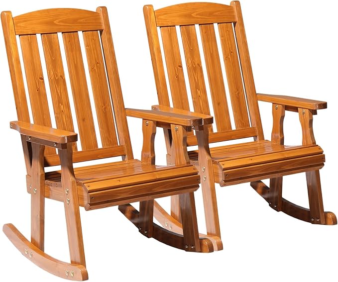VINGLI Outdoor Rocking Chair Set of 2, Heavy Duty 600 LBS Wooden Rocking Chair by VINGLI