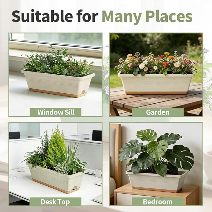 Window Box Planter, 6 Pack Plastic Vegetable Flower Window Planters Boxes 16 - Image 7