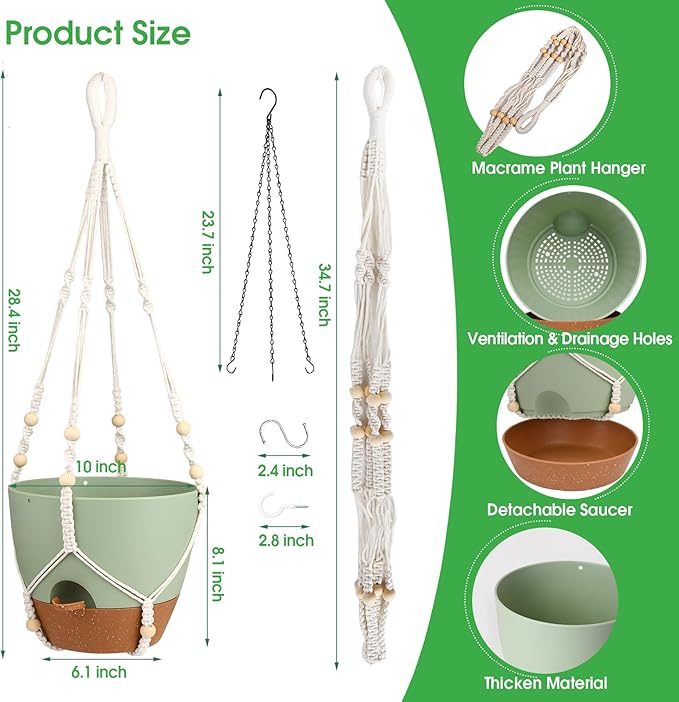 Hanging Planters for Indoor Outdoor Plants, 2 Pack Self Watering Hanging Pot - Image 2