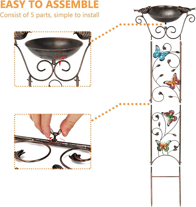 SUNNYPARK Bird Bath with Trellis Outdoor, Antique Garden Iron Trellis with - Image 3