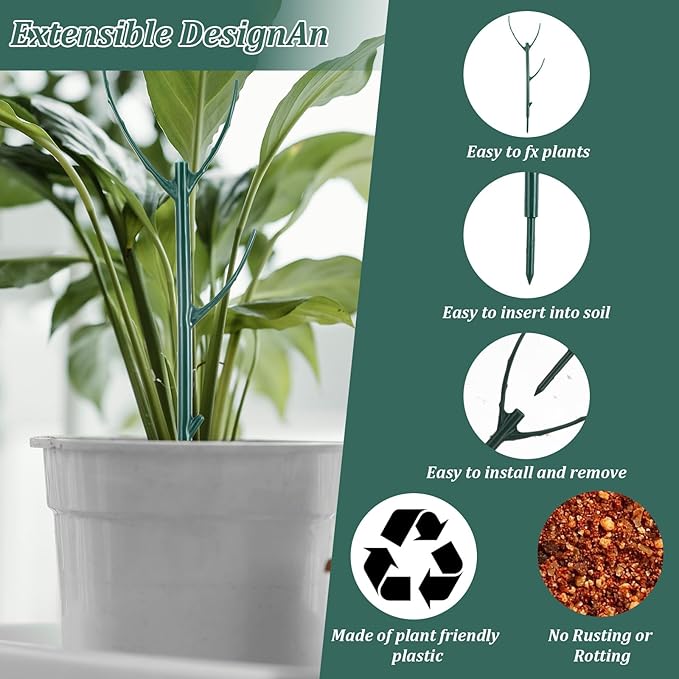 Grevosea 10 Pack Plant Support Stakes, Stackable Monstera Plant Supports - Image 3