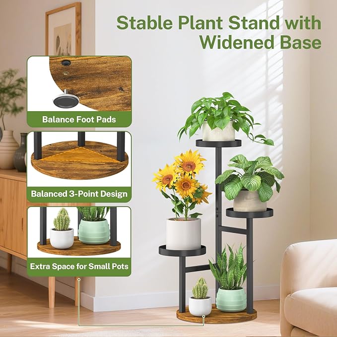 iDavosic.ly 3 Tier Plant Stand Indoor, Tiered Corner Metal Wood Multiple Flower - Image 4