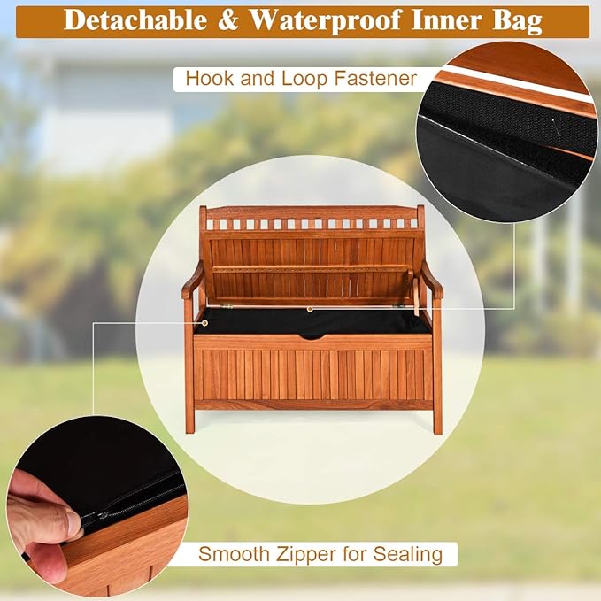 Tangkula Outdoor Wood Storage Bench Deck Box, Entryway Porch Storage Bench - Image 5