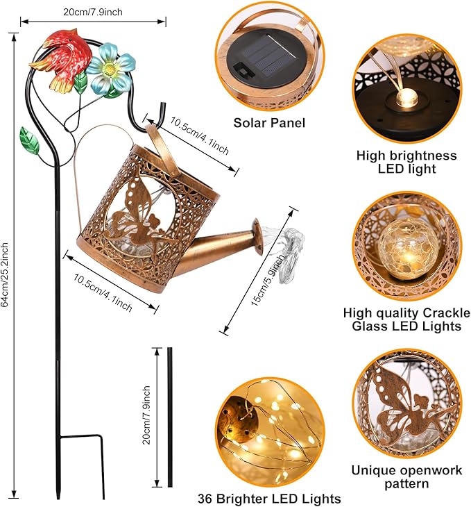 Solar Lights Outdoor Garden Decor Solar Watering Can - Image 4