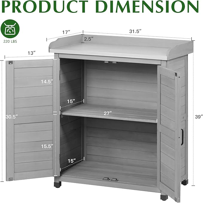 Outdoor Storage Cabinet & Potting Bench Table - Image 5