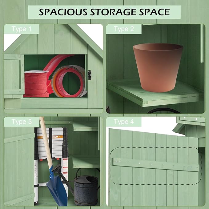 Outvita Outdoor Storage Cabinet, 70in Wooden Vertical Garden Tools Shed - Image 2
