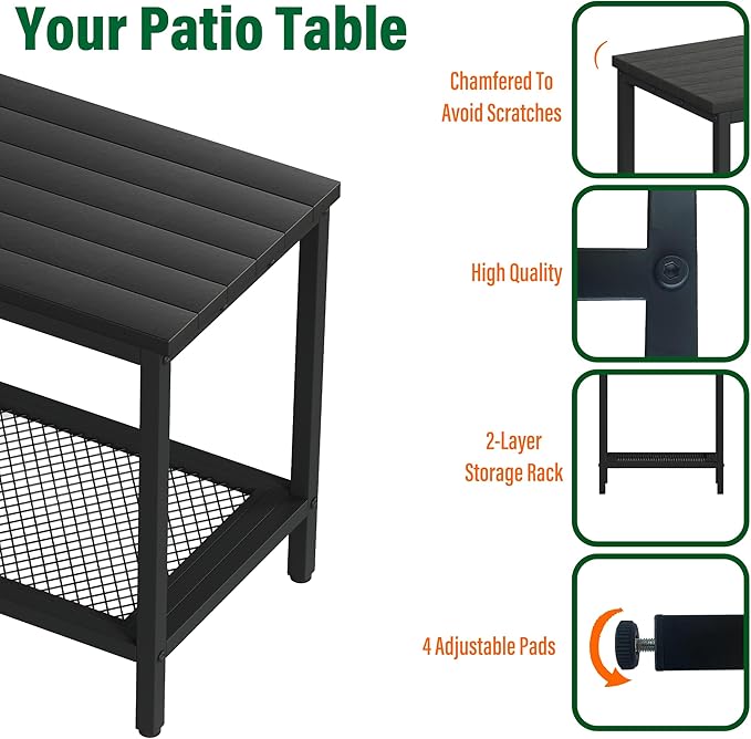Outdoor Side Table with Storage, 2-Tier Patio End Tables Weather Resistant - Image 6