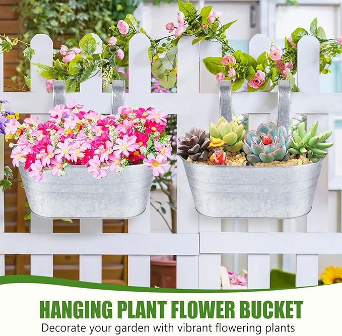 OBTANIM 4 Pack Metal Hanging Flower Pots Iron Railing Planter Outdoor Fence - Image 4