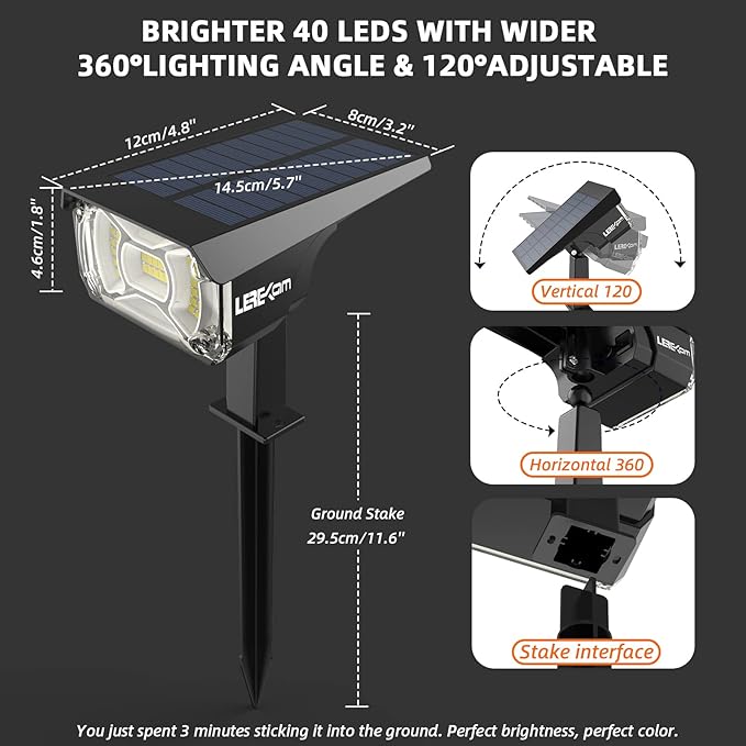 Solar Lights Outdoor Waterproof Landscape Lights, 40 LEDs Solar Spot Lights - Image 6