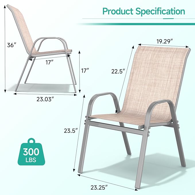 Patio Chairs Sset of 4, Easily Set Up Stackable Outdoor Dining Chairs - Image 3