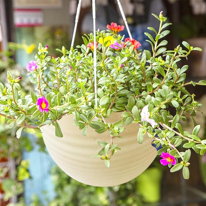 7 Pack 8 Inch Plastic Self-Watering Hanging Planters, Colorful Garden Flower - Image 7