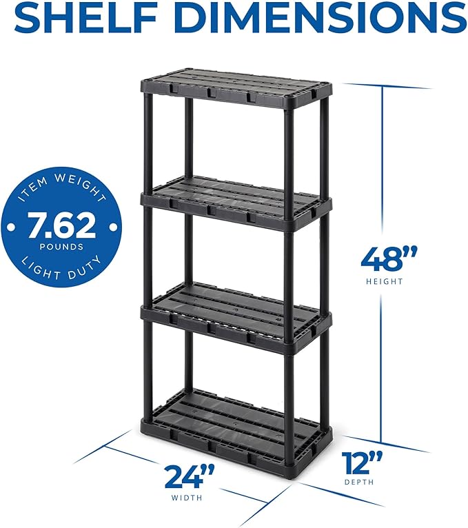 Gracious Living 2 Pack Light Duty Storage Shelves, Knect-A-Shelf 4-Shelf - Image 3