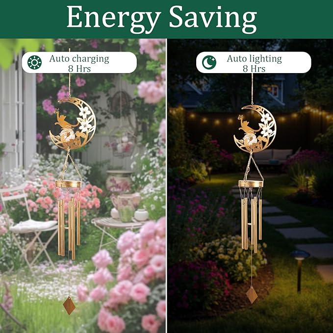 Moon Cat Wind Chime Outdoor 3-Chord, Handmade Metal Garden Wind Chimes - Image 4
