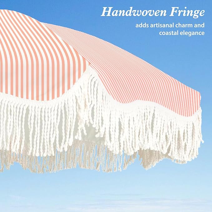 AMMSUN Boho Fringe Umbrella Outdoor Patio, 6.5ft UPF50+ Picnic Umbrella - Image 5