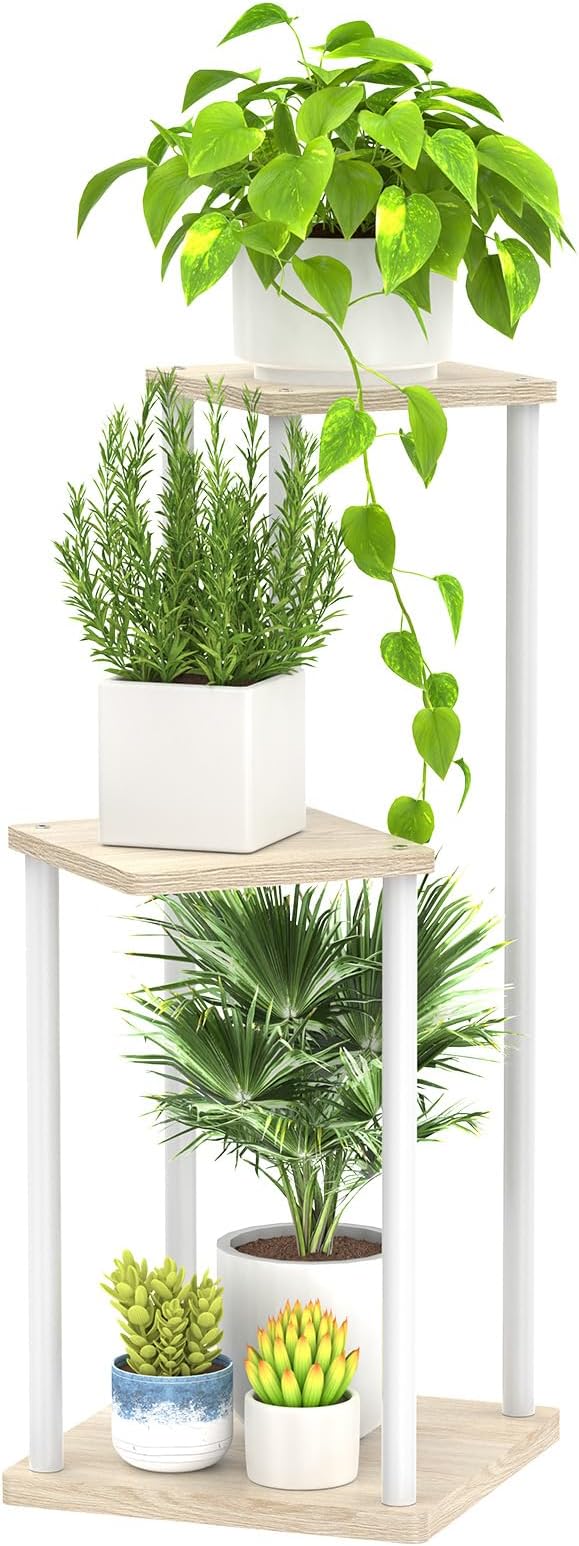 3 Tier Plant Stand Indoor Outdoor, Metal Wood Tiered Corner Plant Stands Pot by Oppro