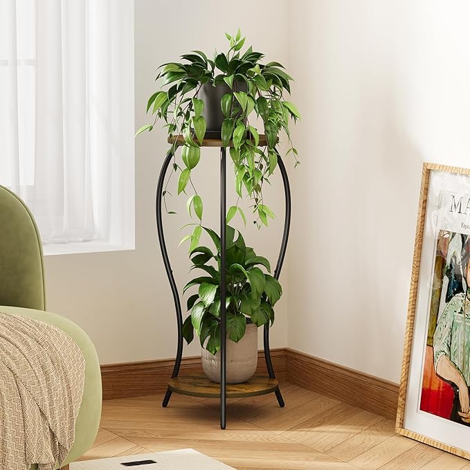 Plant Stand Indoor, 2 Tier Round Tall Plant Stand, Flower Pot Stand, Plant - Image 2
