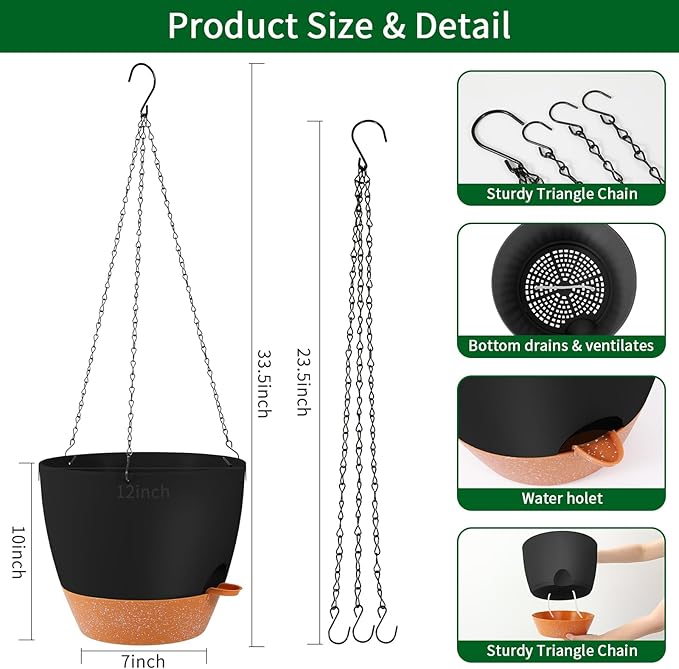 GARDIFE Large Hanging Planter, 12 inch Hanging planters - Image 2