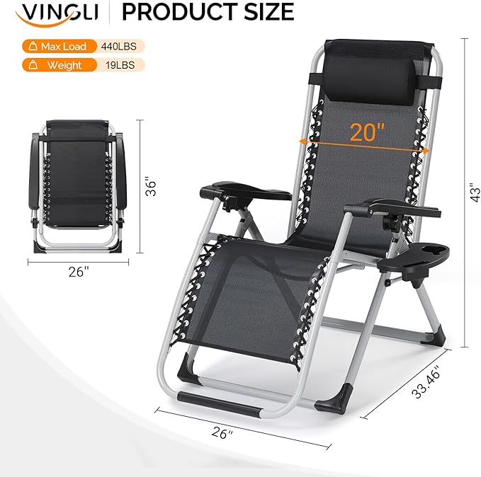 VINGLI Padded Zero Gravity Chair, Lounge Chair - Image 6