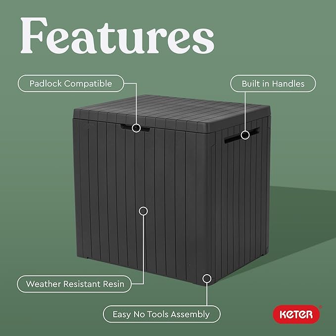 Keter City 30 Gallon Resin Outdoor Storage Box & Patio Side Table - Image 3