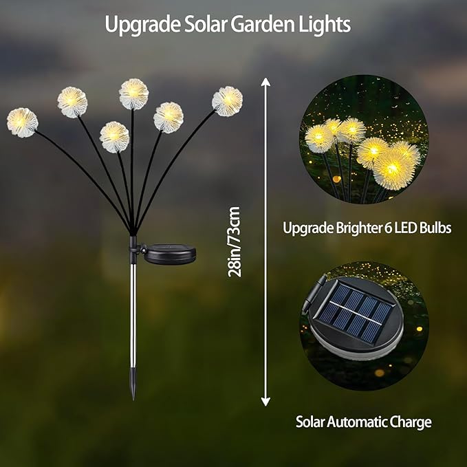 4PK 32LED Solar Garden Lights Outdoor, Dandelion Solar Lights Outdoor, IP65 - Image 2