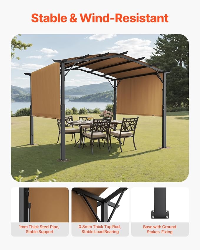 VEVOR 10 x 10 ft Outdoor Pergola, Arched Top Metal Pergola, Retractable Pergola - Image 2