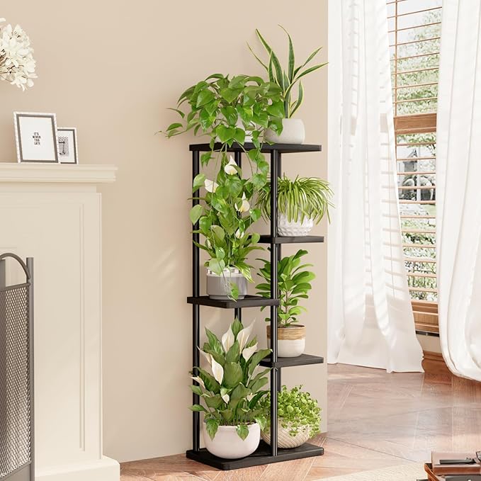 Bamworld Plant Stand Indoor, Corner 5 Tier Metal Plant Shelf - Image 2