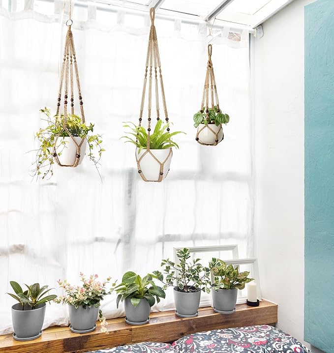 Mkono 3 Pack Macrame Plant Hangers Indoor Different Size Hanging Planter Basket - Image 5