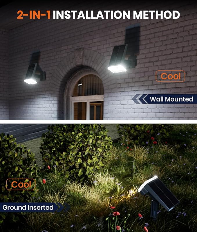 Solar Spotlights Outdoor Waterproof IP67, 4 Pack Adjustable Wall&Ground Solar - Image 8