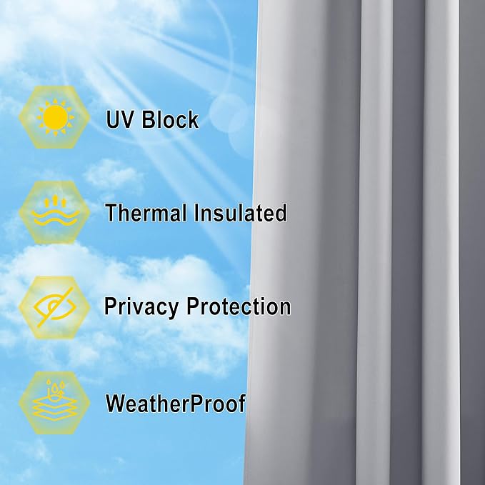 NICETOWN Outdoor Curtain for Patio Waterproof W66 x L84 inch, Stainless Grommet - Image 6