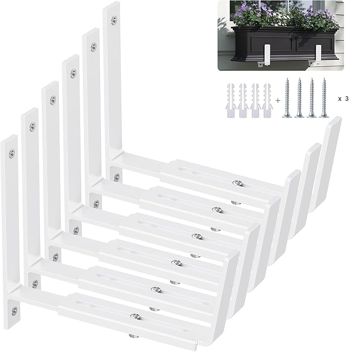 Y&M 6 Pack Adjustable Planter Brackets, Universal Window Box Brackets, Heavy by YM