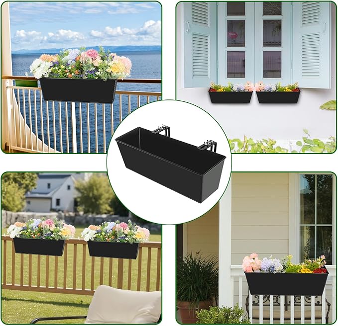 Railing Planter for Outdoor Plants 16 Inch Metal Rectangular Window Boxes - Image 7