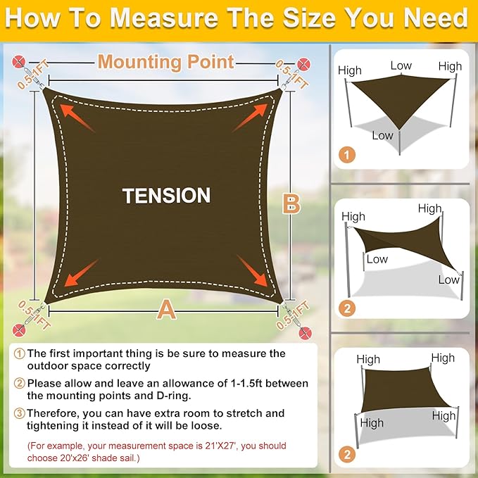KANAGAWA Sun Shade Sail 13'x20' Brown Rectangle UV Block Canopy Awning Shelter - Image 2