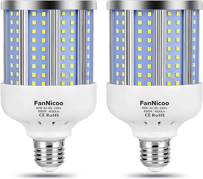 2 Pack 280W Equivalent LED Corn Light Bulb, 4000 Lumen 6500K Cool White by FanNicoo