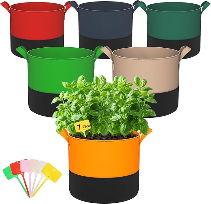 7-Gallon Grow Bags for Potato Planting: 6 Pack Heavy Duty 350G Thickened Tomato by RVZHI